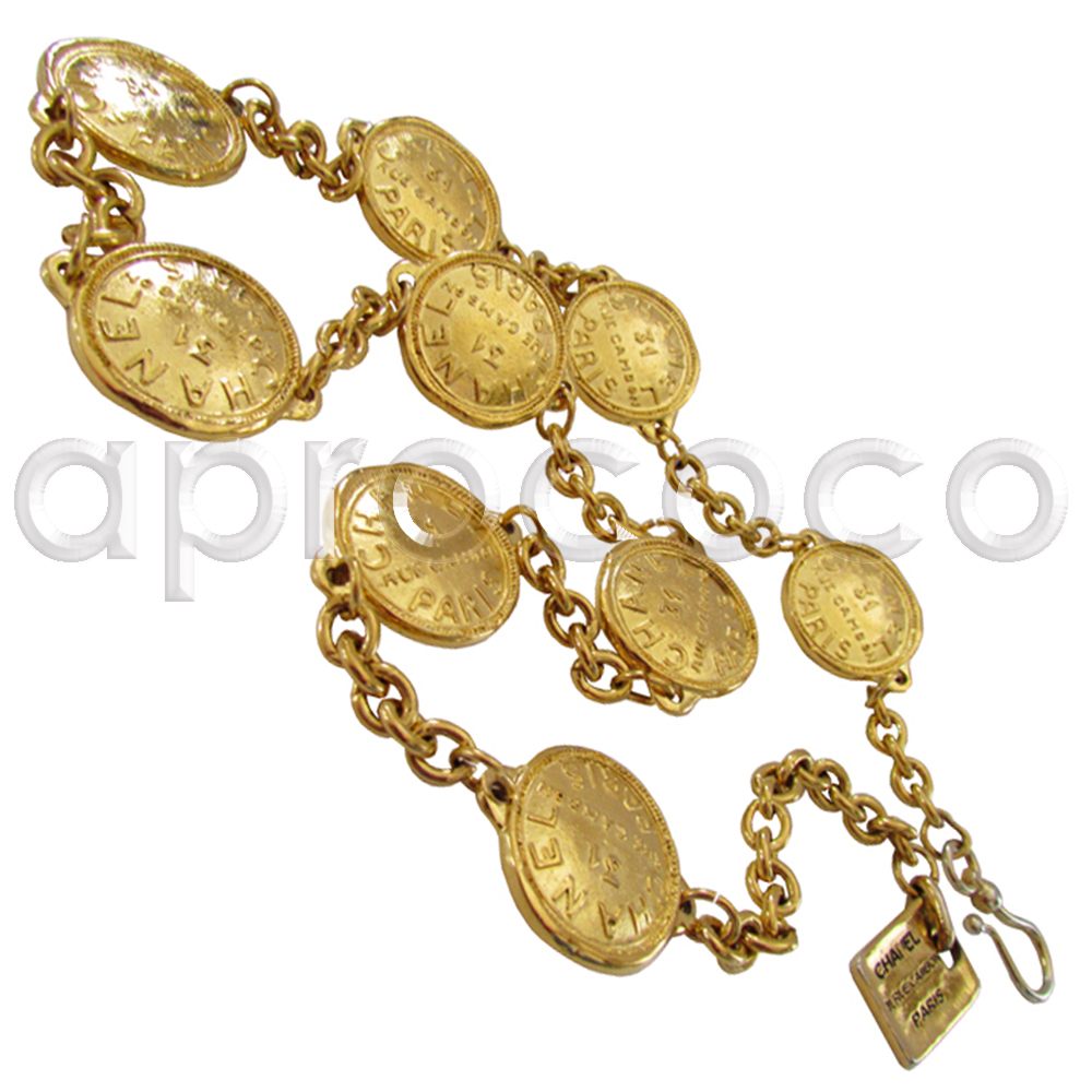 aprococo - Vintage CHANEL gold-plated Belt / Sautoir-Necklace / Bracelet w. large  COINS