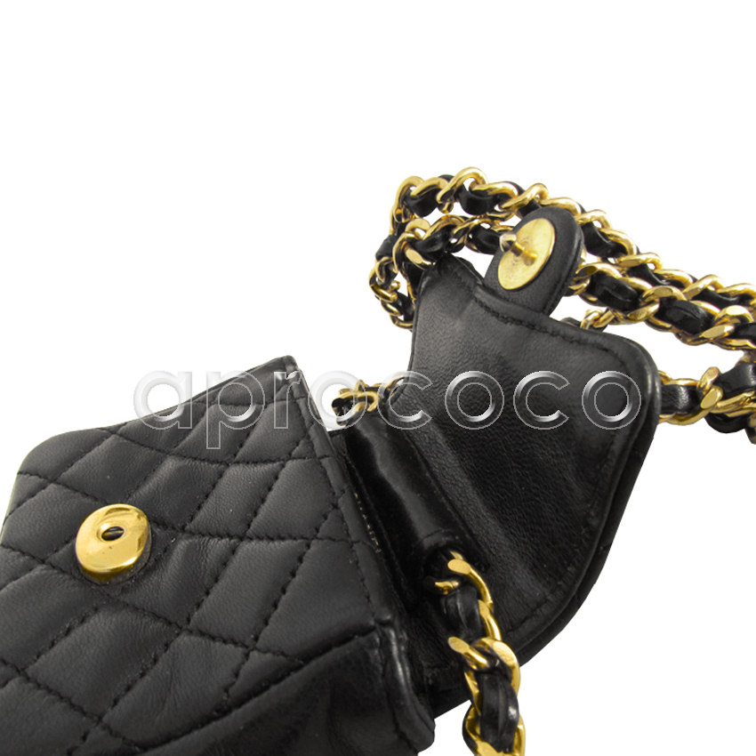 A BLACK LAMBSKIN LEATHER MICRO FLAP BAG CHARM WITH GOLD HARDWARE, CHANEL,  1990s