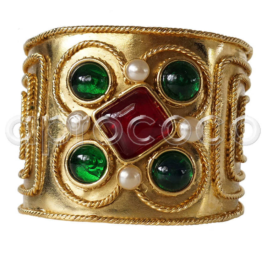 aprococo - CHANEL GRIPOIX vintage cuff bracelet – emerald-green & ruby-red  stones