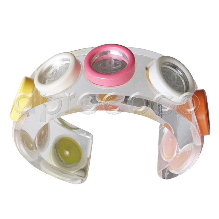 aprococo - Vintage CHANEL Cuff Bracelet – clear lucite & pastel mirror  discs w/ CC Logo