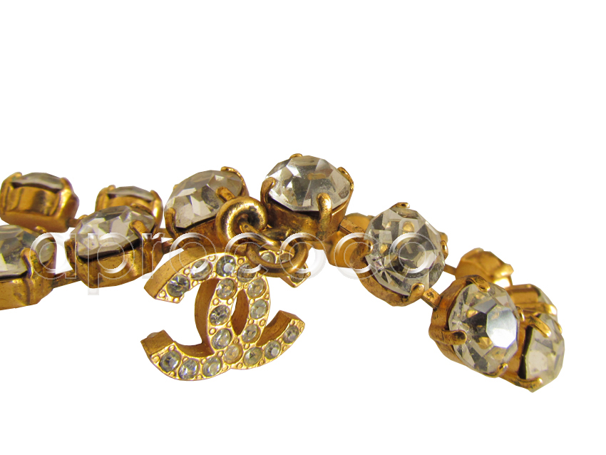 aprococo - Vintage CHANEL glamorous Necklace with big Swarovski stones CC  charm