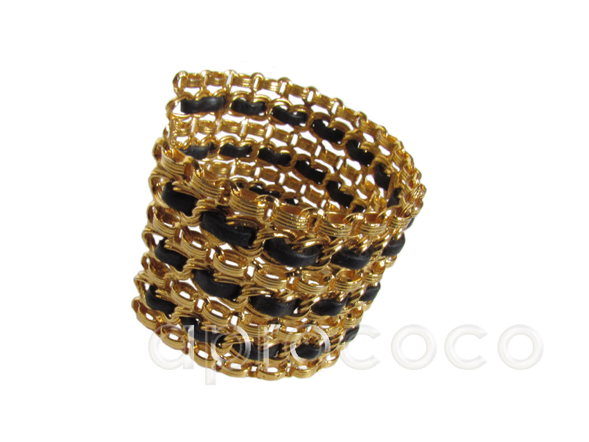 CHANEL Gold Plated H Tournis Leather Bracelet
