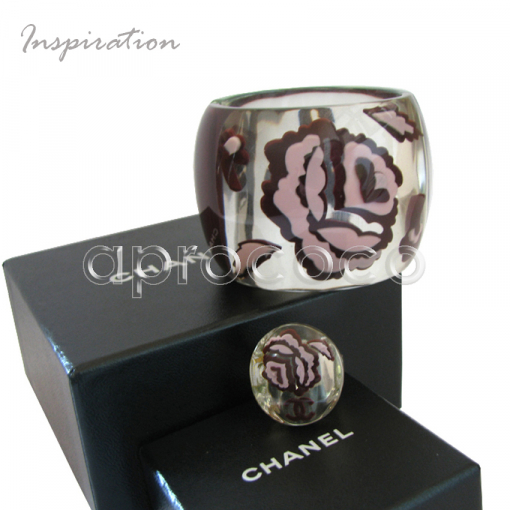 aprococo - CHANEL RING Clear Wide Lucite with iconic CAMELLIA