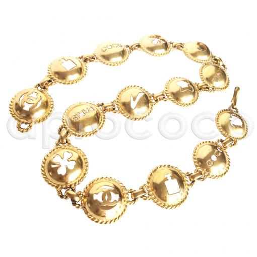 aprococo - CHANEL vintage Belt~Necklace with domed cut-out signature  medallions all around