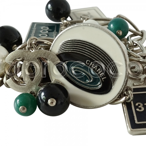 CHANEL 2006 silver-tone Belt-Necklace w/ iconic enameled Charms & Pearls - LOCOMOTIVE*TRAIN