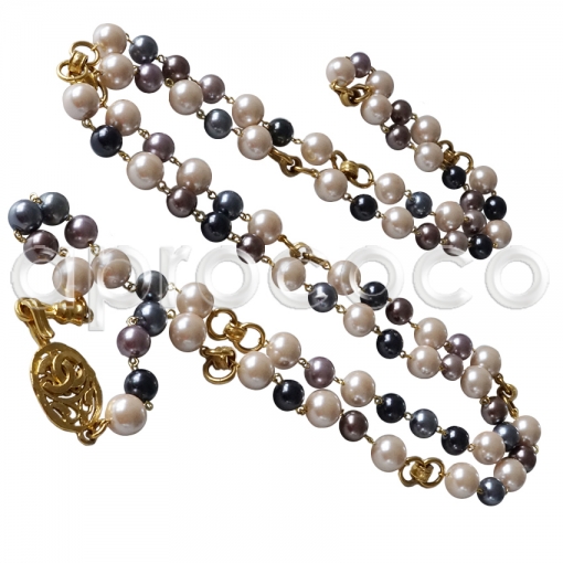 *OUI!* Vintage CHANEL Perlenkette Kette Sautoir anthrazit-bronze-perlmutt-farben 195cm