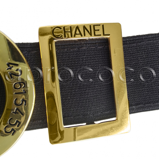 aprococo - Vintage CHANEL black stretch Belt with iconic Multi Buckles