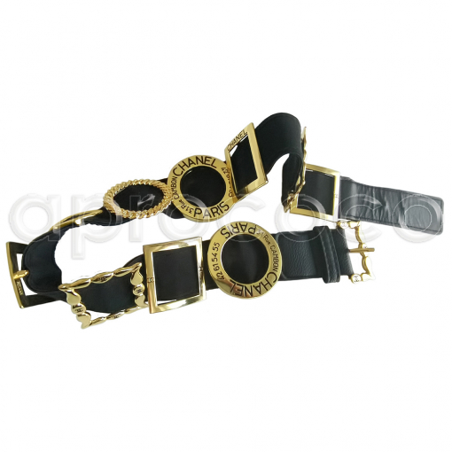 aprococo - Vintage CHANEL black stretch Belt with iconic Multi Buckles
