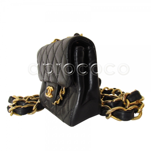 Chanel Vintage Black Leather 2 in 1 Micro Mini Flap Bag Waist Belt Chain at  1stDibs