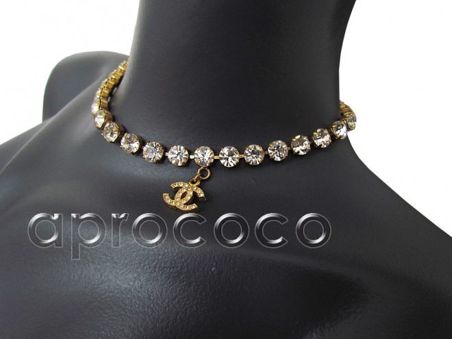 Vintage Chanel Gold CC Faux Crystal Pendant Necklace