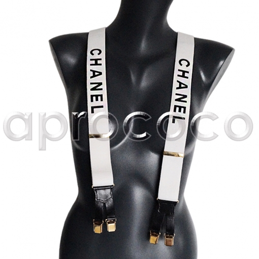 CHANEL CHANEL suspenders belt AA7922 leather Black Used Women logo CC Coco  AA7922